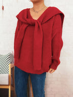 Women's Sweater with Shawl Knit Ribbed Ribbed Hem V-Neck Long Sleeve 044cebdb515f46c0835e2bbe18092539-Max-Origin Trendsi