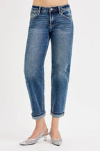 RISEN Boyfriend JeansWomen's Low Rise Cropped Dark Wash Denim Pants 044f32f233ff457fa81ae8ed6d45b281-Max-Origin Trendsi