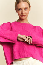Davi & Dani USA Pink Sweater Diamond Cable Knit Pattern Long Sleeve Pullover 04551143-c2ff-4aea-8109-79150fd2033a-Max Trendsi