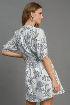 Umgee Mini Dress Off White Floral Print Notched Puff Sleeve Belted 0463c2e7-c76b-4afb-ad63-7c3d6863e126-Max Trendsi