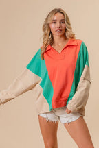 BiBi Women's Sweatshirt Colorblock Exposed Seam French Terry Top 047e70265cad4b3ab5cc3a70dc5da531-Max-Origin Trendsi