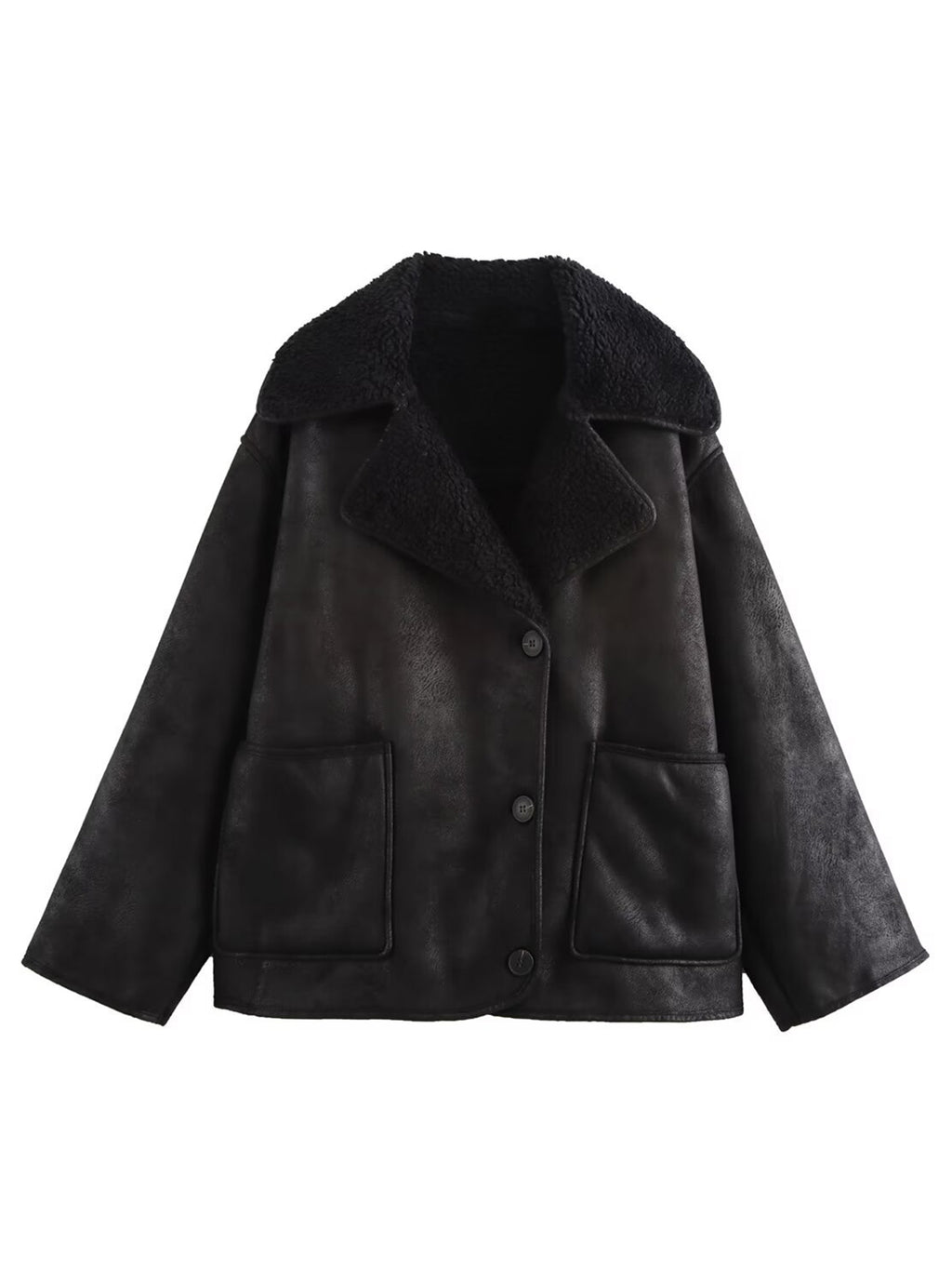 Women Suede Jacket Collared Neck Long Sleeve Plush Lined Chocolate Coat 049dbbcd-9fbe-4eec-ab09-796149b4b462-Max Trendsi