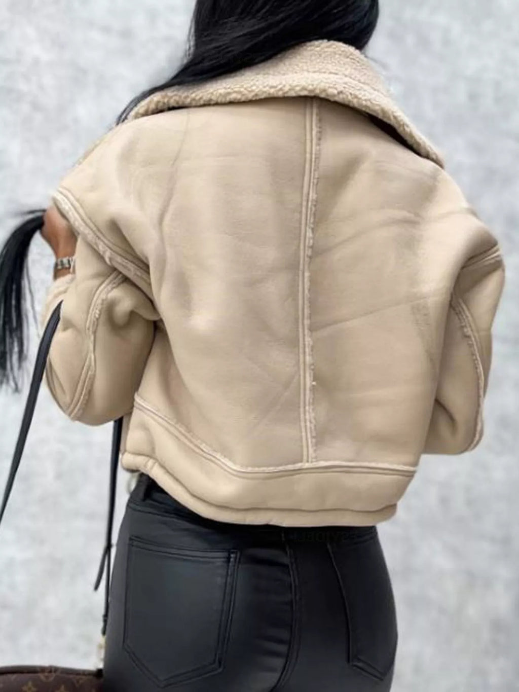 Womens Jacket Cropped Sherpa Trim Zip Up Fashion Outwear 04acc1d797d047a780994c15902dc226-Max-Origin Trendsi