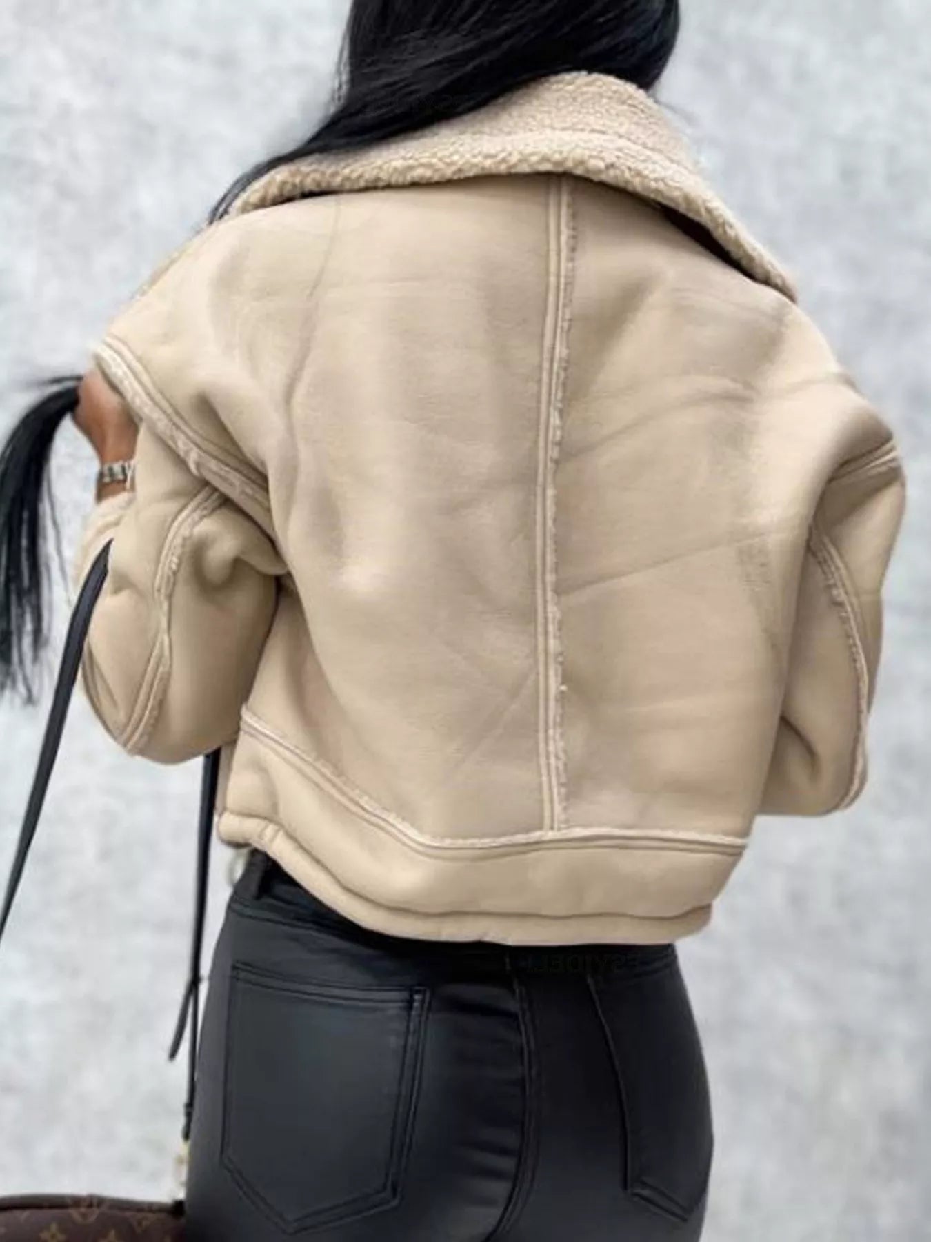 Womens Jacket Cropped Sherpa Trim Zip Up Fashion Outwear 04acc1d797d047a780994c15902dc226-Max-Origin Trendsi