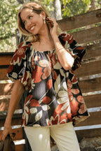 Umgee Blouse Floral Mix Print Round Neck Puff Sleeve Cotton Top 04b4842c-07c9-4cc4-8187-2713d5b4ece9-Max Trendsi