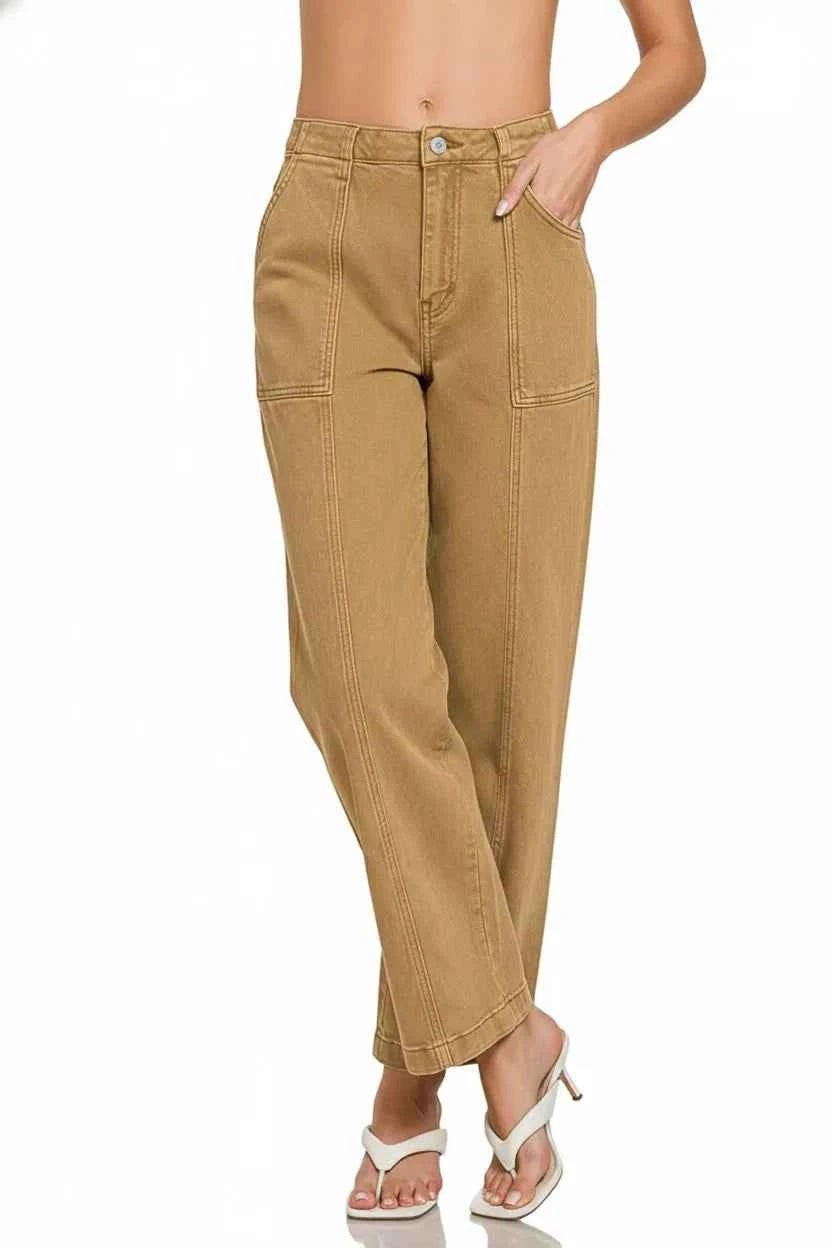 Zenana Straight Leg Utility Pocket Jeans
