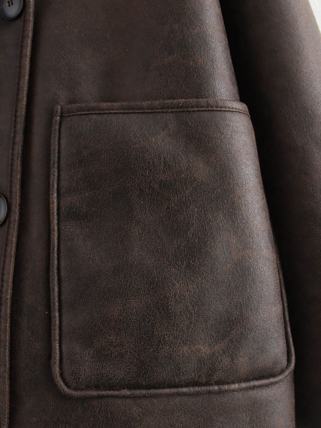 Women Suede Jacket Collared Neck Long Sleeve Plush Lined Chocolate Coat 04c337f4-3934-43d9-9287-8ddac2d33fa2-Max Trendsi