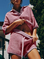 Sweater Set Women's Collared Neck Contrast Striped Top and Shorts 2 Pcs 04c4d271-7702-4aa0-87b8-3d822a87f292-Max-Origin Trendsi