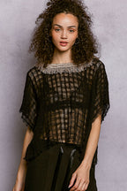 POL Textured Raw Hem Round Neck Short Sleeve Top