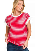 Zenana Women T-shirt Ruby Red Contrast Stripe Trim Cap Sleeve Tee Plus Sizes RUBY 04c8c6132fba4376b463f41fc46d62ad-Max-Origin Trendsi