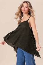 BiBi Cami Top Popcorn Waffle Black Knit with Buttoned Front Oversized 04c91a8f168546b3b754eb8a7f0e89cd-Max-Origin Trendsi