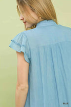 Umgee Blouse Blue Scalloped Trim Flutter Short Sleeve Top 04d5c147-9e8f-457a-836d-d0ce4fbb785f-Max-Origin Trendsi