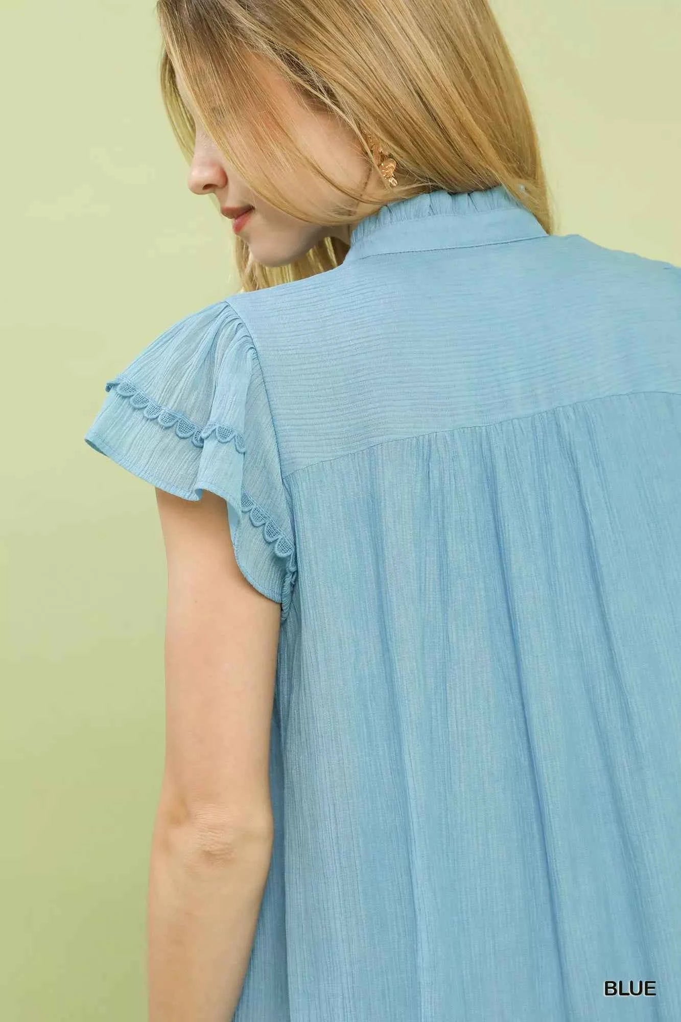 Umgee Blouse Blue Scalloped Trim Flutter Short Sleeve Top 04d5c147-9e8f-457a-836d-d0ce4fbb785f-Max-Origin Trendsi