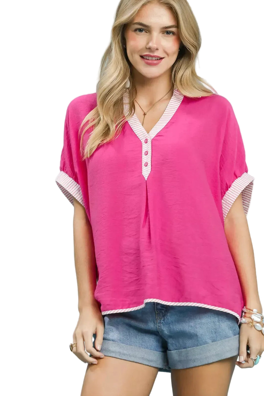 Umgee Oversized Top with Contrast Stripe Trim