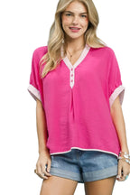 Umgee Oversized Top with Contrast Stripe Trim