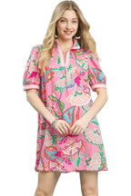 Umgee Jacquard Paisley Print Puff Sleeve Tunic Dress