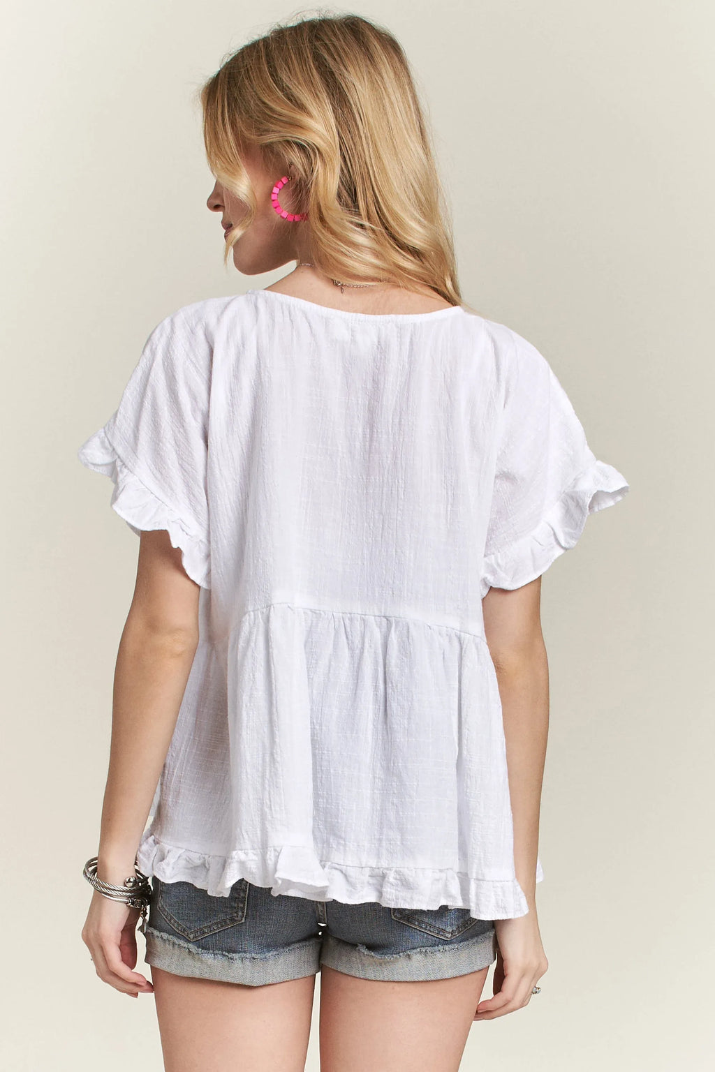 ADORA Cotton Blouse Buttoned Short Ruffled Babydoll White Top 04f0a8338fda4889bedbf3d793164d54-Max-Origin Trendsi