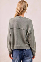 BiBi Womens Cardigan Cotton Washed Sweater Olive V Neck Basic Style 04f641951d894e83a726042b3734955e-Max-Origin Trendsi