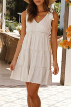 Mini Dress Beige Solid Color Bow Tied Straps Ruffle Tiered Frill 04f90966-74e7-4a10-adbb-68e83d0b41b1-Max-Origin Trendsi