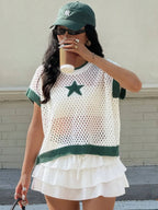 Women's Knit Top Openwork Star Pattern Mesh Short Sleeve 0506c807-71a1-4283-9b62-4abb3660c2aa-Max-Origin Trendsi