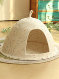 Cozy Rope Woven Cat Cave Bed with Handle - Semi-Enclosed, Polyester Material, Two Sizes Available (Small: 15.7"L x 9.8"H, Large: 19.7"L x 13.8"H)