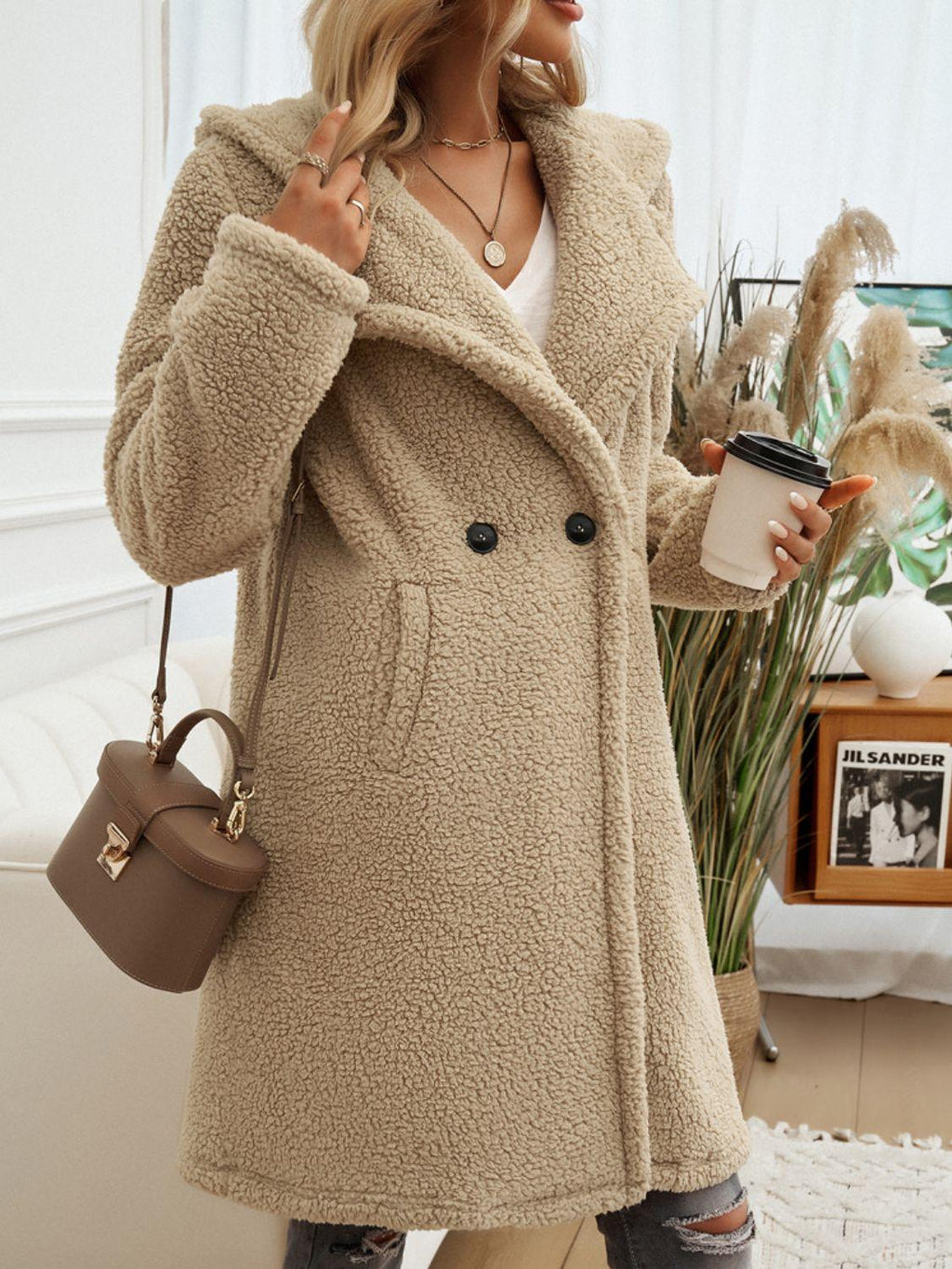 Devine Teddy Coat Pocketed Long Sleeve Hooded Buttoned Outwear 052bb937-c55b-470b-b0e0-75544ed78b92-Max Trendsi