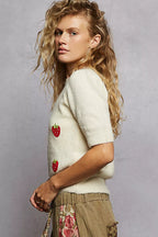 POL Women's Sweater Strawberry Patch Cream Round Neck with Shirring Shoulder 052ca56d-936b-4832-a8c2-c29f9853e02f-Max-Origin Trendsi