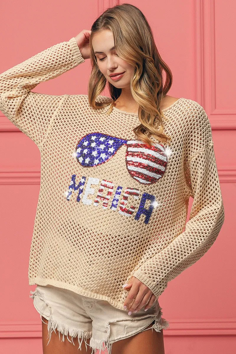 BiBi Knit Top Sequin American Flag Sunglasses Long Sleeve 05341d05f31a493c9a73e6b1aa06eff3-Max-Origin Trendsi
