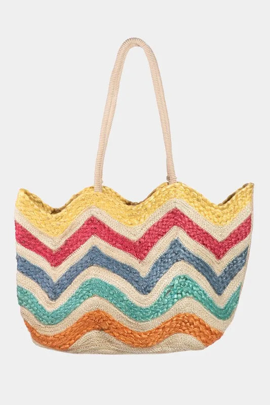 Fame Acessories Straw Tote Bag Wavy Colorful Rainbow Large Handbags Multi One Size