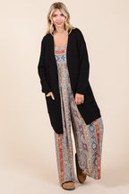 Mittoshop Black Cardigan Waffle-Knit Open Long Sleeve Longline Pocketed 05500e17-432b-4fee-995b-08af25e31770-Max Trendsi