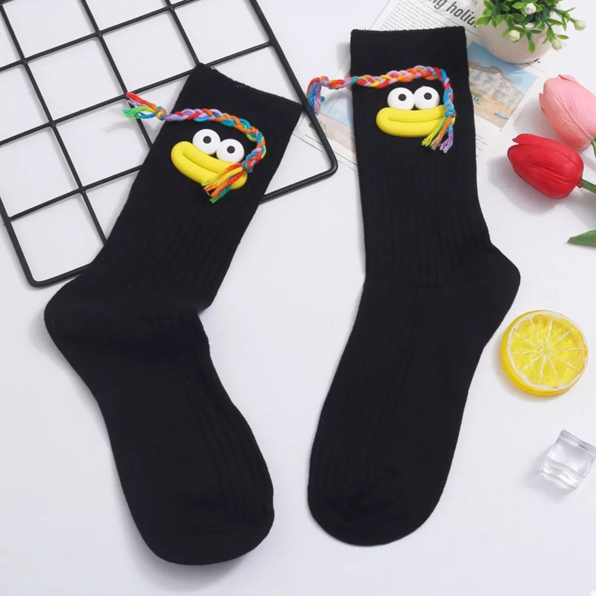 Women's Crew Socks Cotton Cartoon Ribbed Knit Funny Black D One Size 05511efa-b9e1-4e58-934e-8178131c0399-Max-Origin Trendsi
