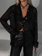 Women's Sequin Shirt Button Up Long Sleeve Sheer Fashionable Blouse 0555121c-38bb-4dbe-8fd8-42699ca48c58-Max Trendsi