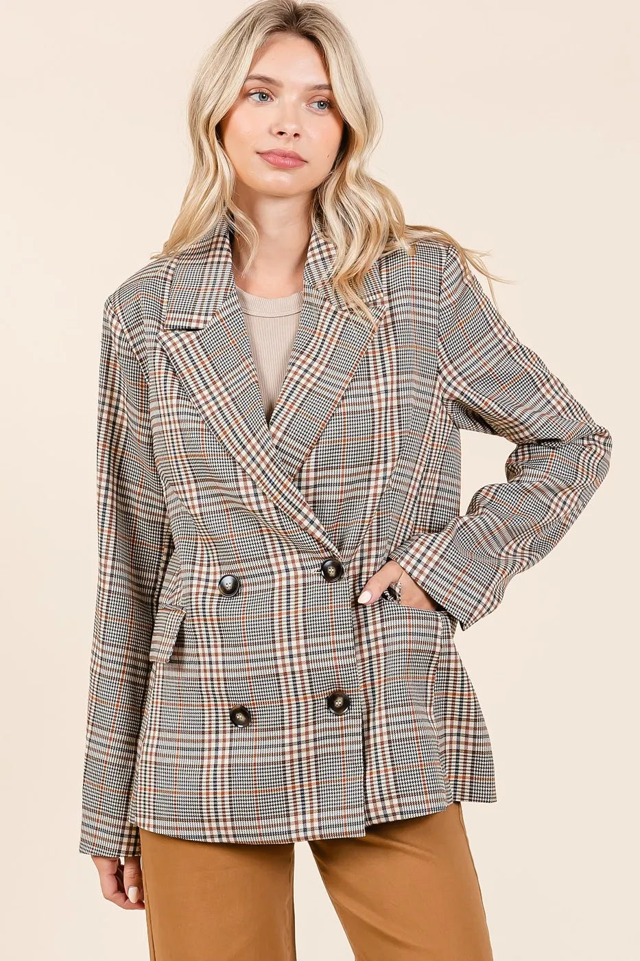 Mittoshop Plaid Blazer Double Breasted Relaxed Fit Pocketed Long Sleeve 055b4f95eb31421fbcdf0e2058c78a3e-Max-Origin Trendsi