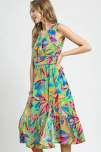 Umgee Midi Dress Green Floral Ruffled Hem Sleeveless High Waisted 056832a0-07a9-4900-8dce-8b39c6ad332c-Max-Origin Trendsi