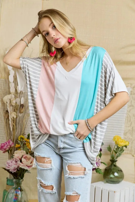 ADORA Blouse Colorblock Stripe Casual Knit Tunic Top Oversized 056c826a20b940149262d344e7b75bf9-Max-Origin Trendsi