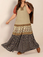 Plus Size Ruched Printed Short Sleeve Midi Dress