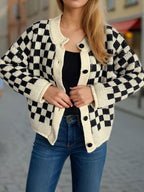 Checkered Cardigan Oversized Women Single Breasted Round Neck Soft One Size 0573216d-6ba0-4371-b0b9-4e9e7a9e0150-Max Trendsi
