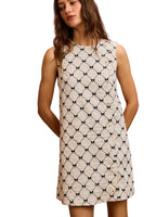 SO ME Ribbon Jacquard Pattern Dress with Scalloped Side