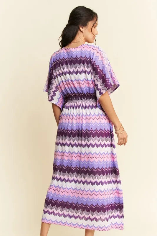 Davi & Dani Midi Dress Lilac Multi Color Wavy Tie Waist Flowy Sleeve 05823b1609a541fcb68e80a251462ed0-Max-Origin Trendsi