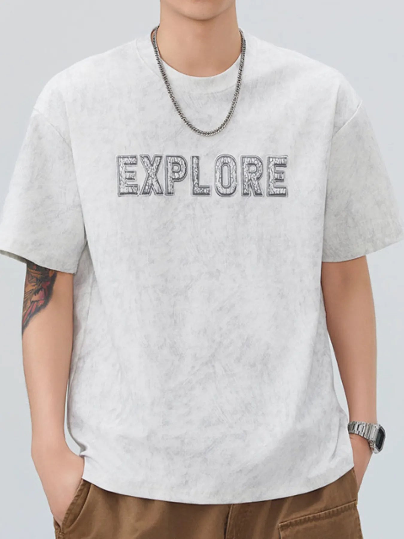 Men's T-Shirt Cotton Letter Round Neck Short Sleeve Top M-4XL White 05a95368a9374f71b9b4299fc0119ae7-Max-Origin Trendsi