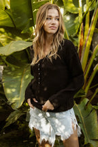 BiBi Sweater Top Black V Neck Knit With Button Details Long Sleeve Blouse 05c51e61a8984127b88466bee1c86a41-Max-Origin Trendsi