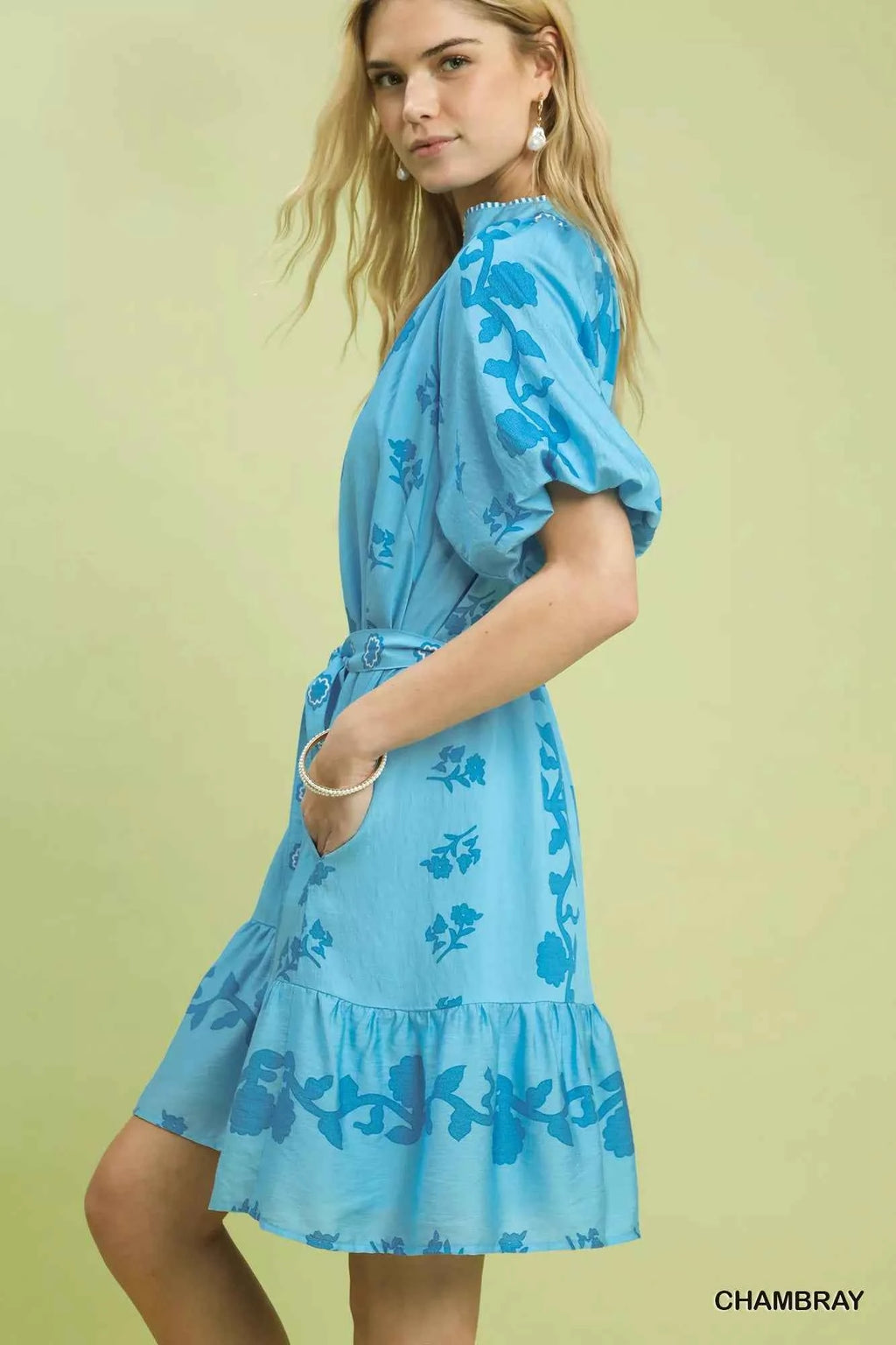 Umgee Floral Tie-Waist Boho Mini Dress