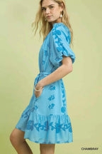 Umgee Floral Tie-Waist Boho Mini Dress