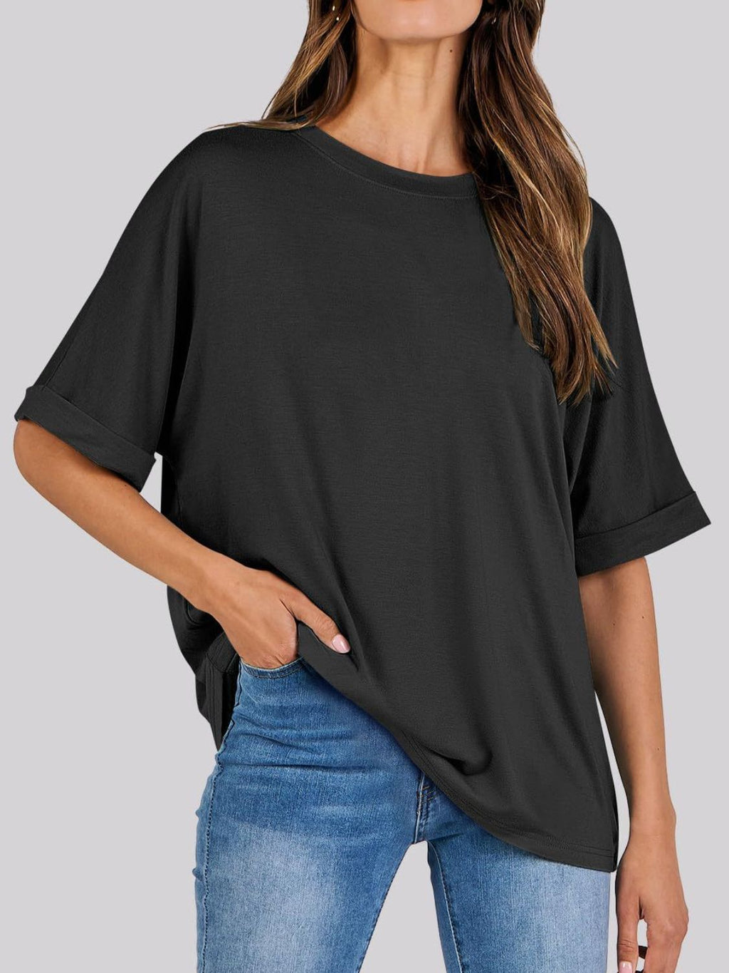 Women T-Shirt Round Neck Half Sleeve Oversized Cotton Blend Basic Style 05cd915a-3511-4647-84f5-1377522a6199-Max Trendsi