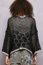 POL Open Front Openwork Cardigan with Contrast Trim