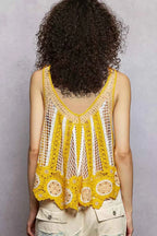POL Tank Top Openwork Knit Yellow Multi Stripe Pattern Flowy with Scalloped Edge 05f8fac5-fd09-4f2f-8d58-732ee6614403-Max-Origin Trendsi