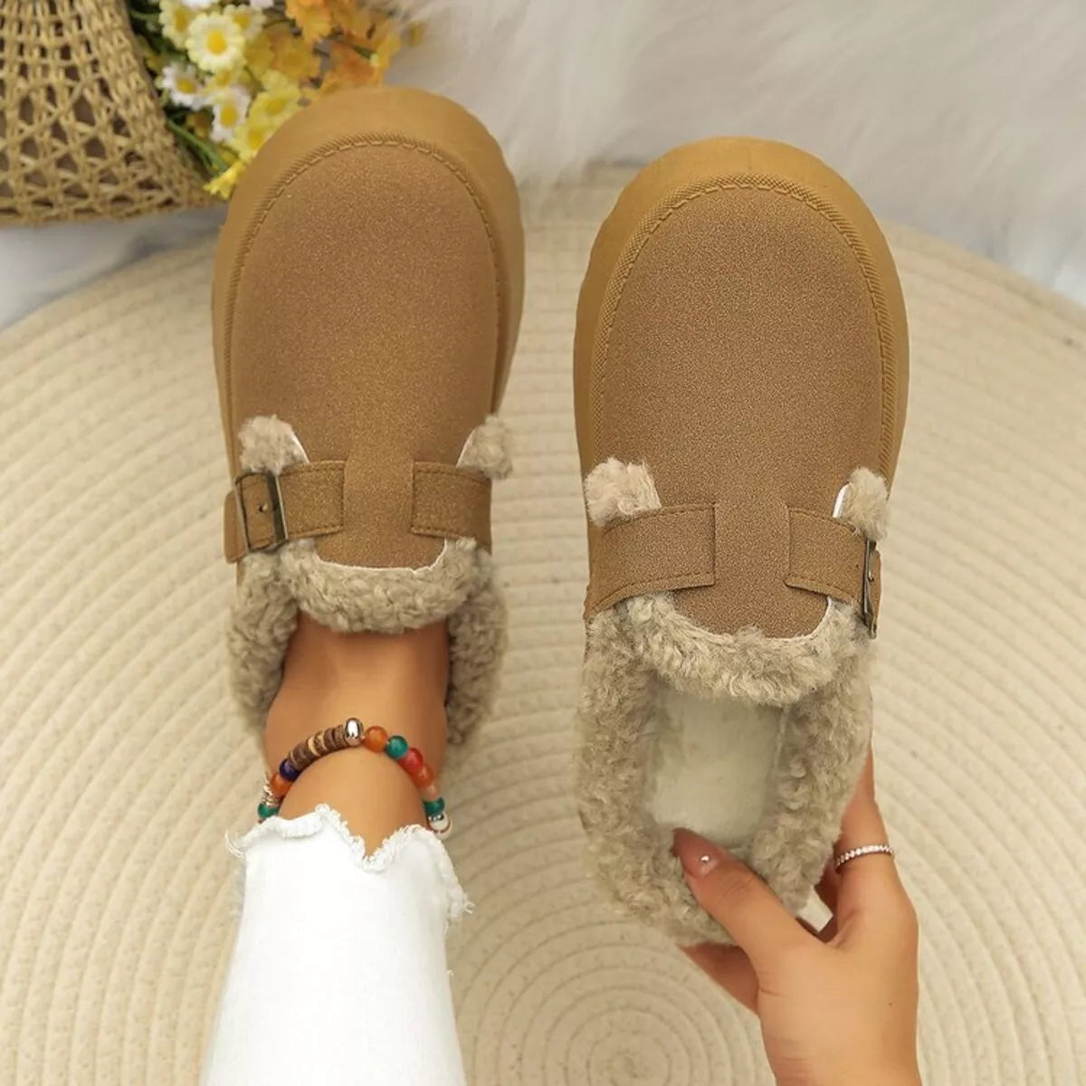 Women's Slip-Ons Fluff Fleece-Lined Round Toe Platform Mid Heels Shoes Brown 05ffefe1d46a4c699d8110a382d17f54-Max-Origin Trendsi