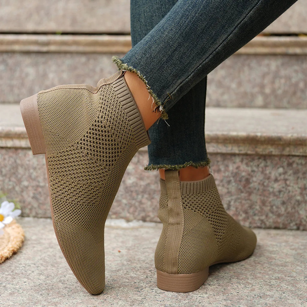 Women's Ankle Boots Mesh Knit Stretch Comfort Fit Mid Heels 0614de7e88584b3c863700ffb59fbee1-Max-Origin Trendsi
