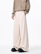 Men's Plus Size Wide Leg Casual Pants with Pockets, 95% Polyester and 5% Spandex