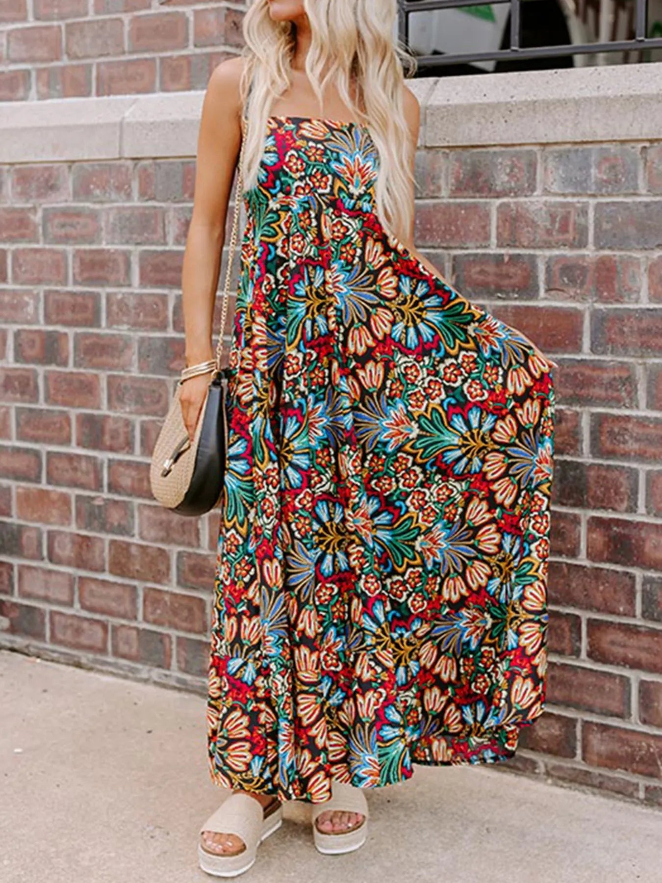 Floral Maxi Dress Thin Straps High Waist Halter Oversized Floral 0620bb31-3d8b-4656-a700-7b97dd3762bf-Max-Origin Trendsi